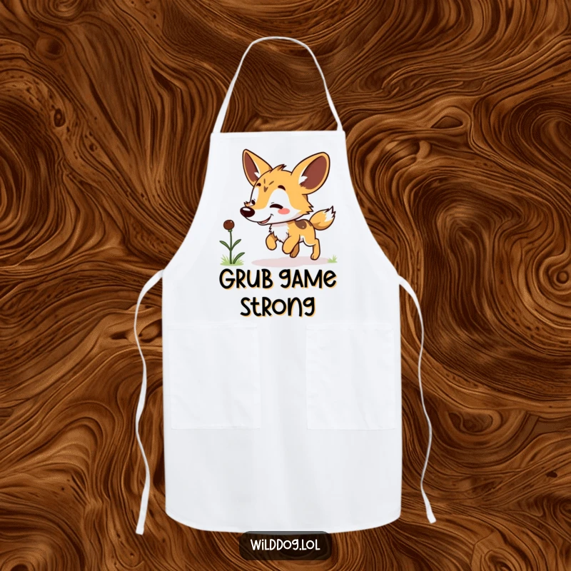 Funny Kawaii Wild Dog Apron: Cute character doing a little hop while cooking, a practical and funny addition.