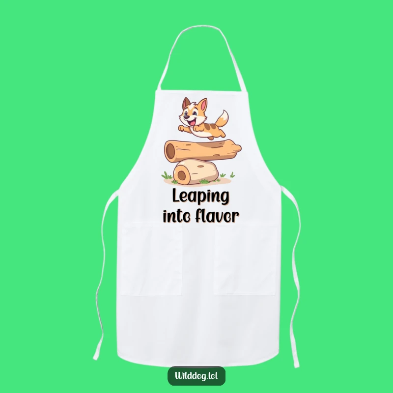 Funny Leaping Dog Log Apron - Kitchen Fun for the Active Cook