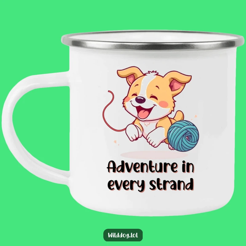 Funny Puppy Yarn Camping Mug: Playful Dog Lover Drinkware, Cute Outdoor Gift