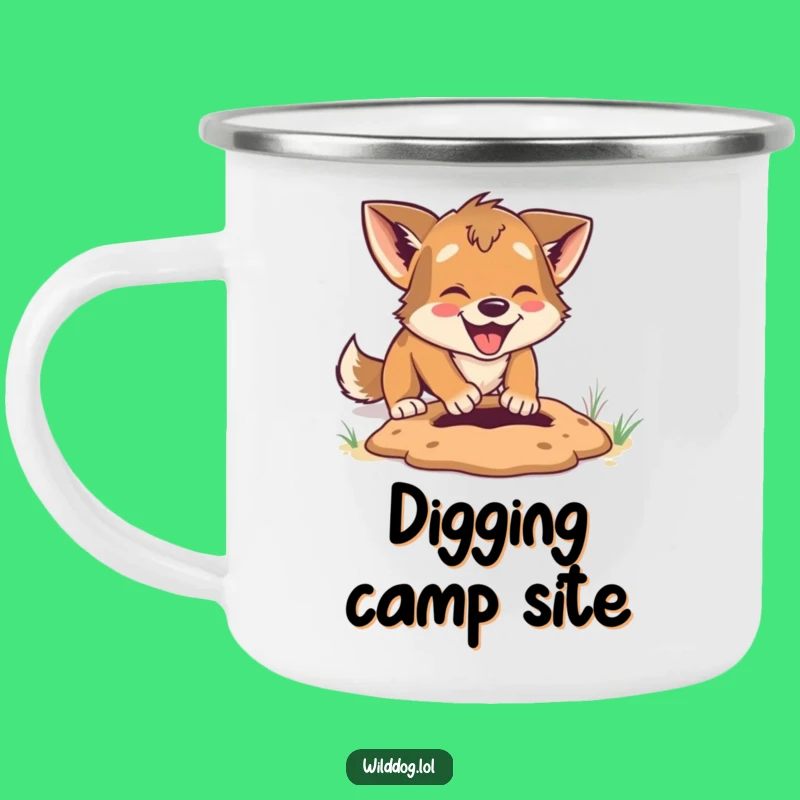 Funny Digging Dog Camping Mug: Excavator Warmth, Great Humorous Gift