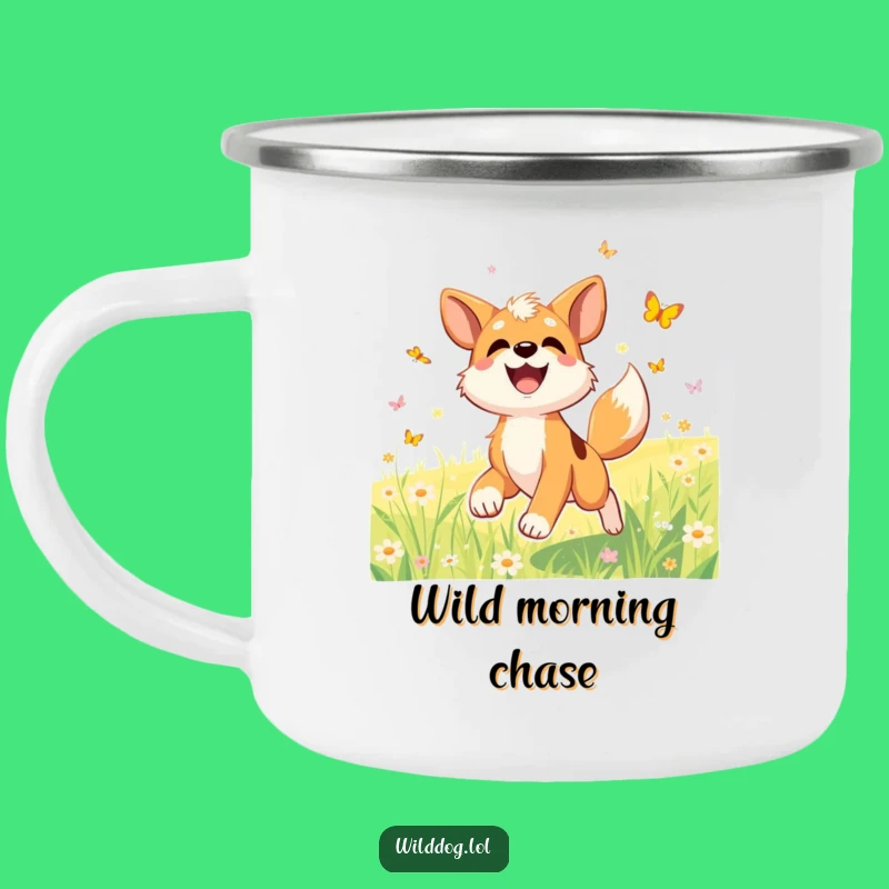 Funny Camping Dog Mug, Meadow Chase Adventure, Great Funny Gift