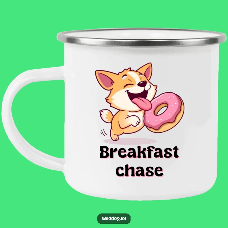 Funny Dog Camping Mug: Hilarious Treat Chase Adventure!