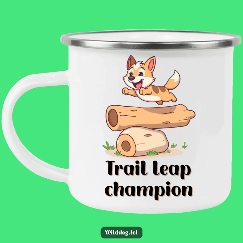 Funny Leaping Dog Log Camping Mug - Adventure Fuel with Energy