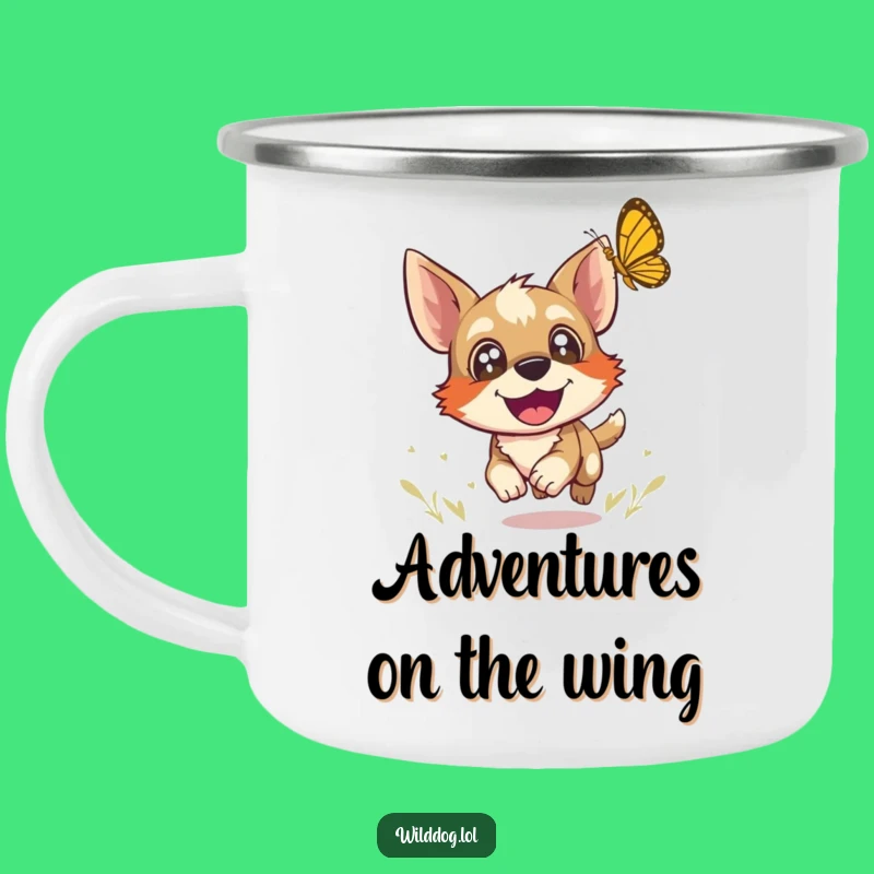 Funny Wild Dog Butterfly Camping Mug: Joyful Chase Companion, Hilarious Gift