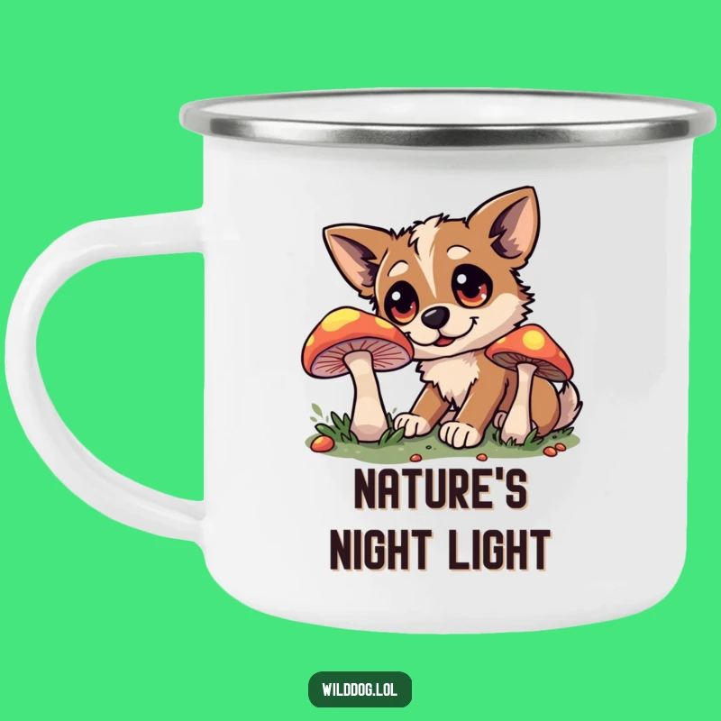 Funny Wild Dog Camping Mug: Mushroom Glow Adventure, Outdoorsy Humor Gift