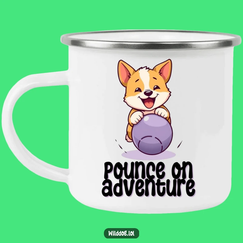 Funny Wild Dog Pouncing Ball Camping Mug: Hilarious Outdoor Action Companion
