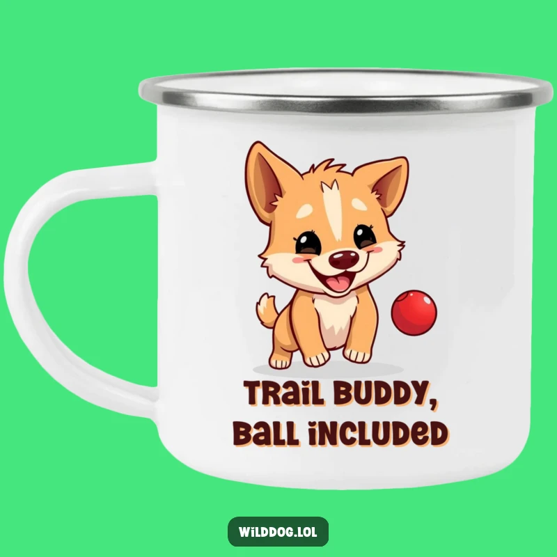 Funny Wild Dog Camping Mug: Ball Bouncing Outdoors