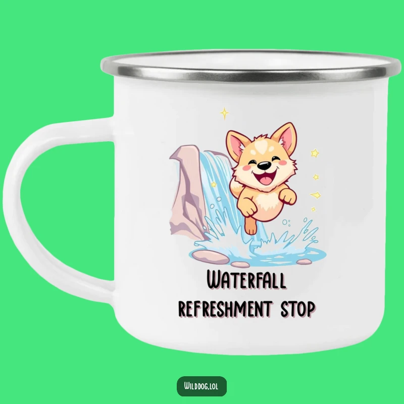 Funny Wild Dog Waterfall Camping Mug - Adventure Fuel for the Trail