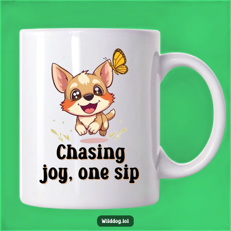 Funny Wild Dog Butterfly Mug: Joyful Chase Design, Perfect Happy Gift for Dog Lovers