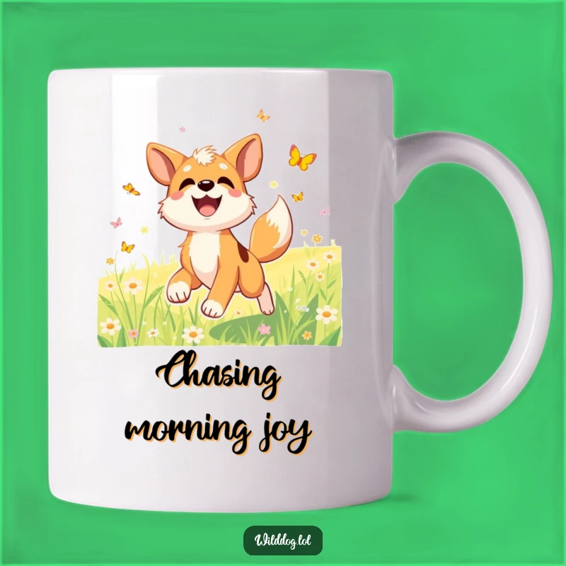 Funny Joyful Dog Meadow Mug, Happy Butterfly Chase, Great Funny Gift for Dog Lovers