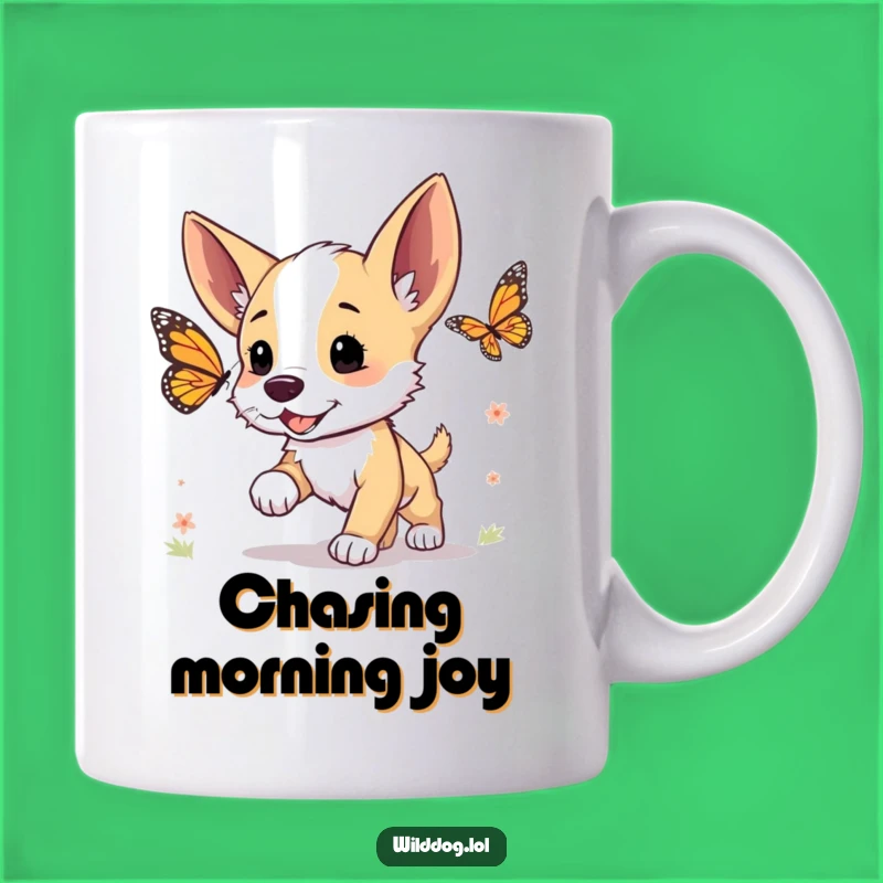 Funny Puppy Chasing Butterfly Mug: Pure Joy for Pet Lovers