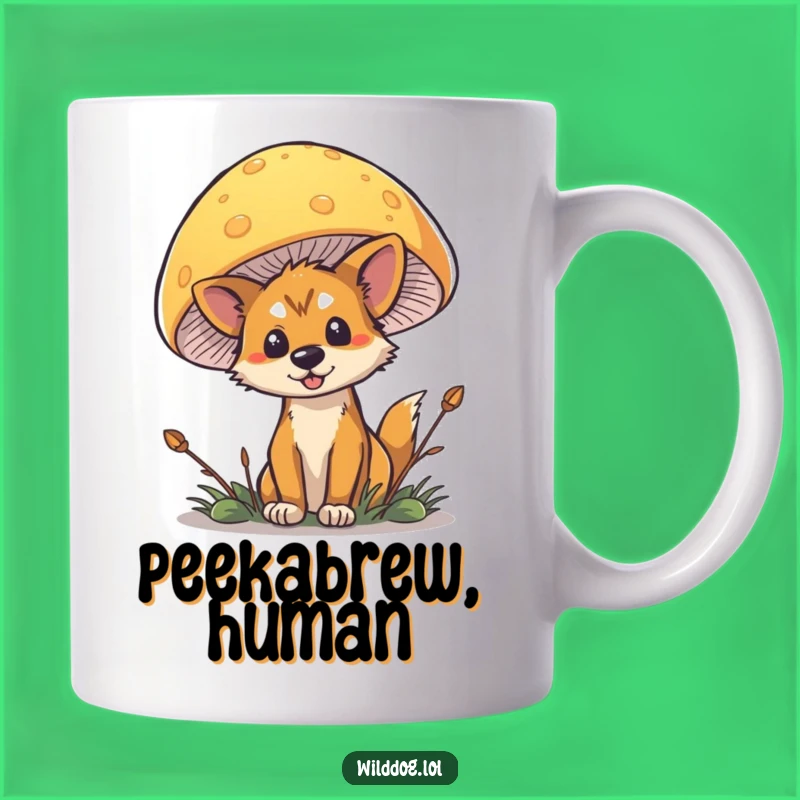 Funny Wild Dog Mushroom Mug: Mischievous Canine Peek-a-Boo Gift