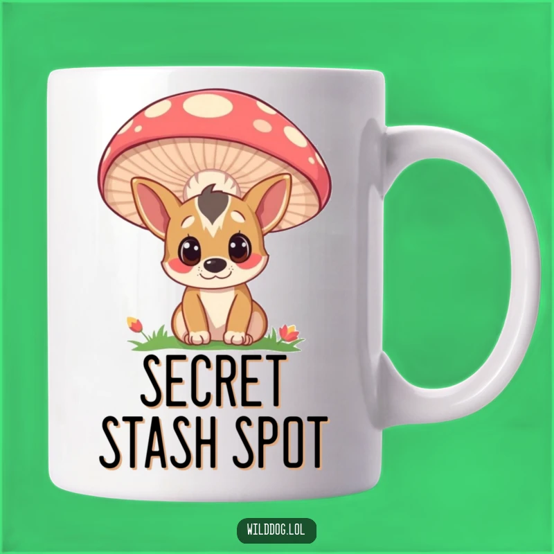 Funny Wild Dog Mushroom Peek Mug: Adorable Curious Character, Perfect Funny Gift