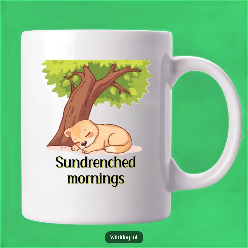 Funny Wild Dog Napping Mug: Relaxing Canine Sunny Tree Gift