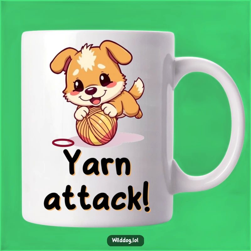 Funny Wild Dog Yarn Pounce Mug: Playful Character, Perfect Energetic Funny Gift