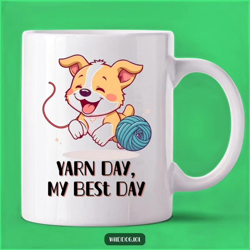 Funny Puppy Yarn Mug: Playful Dog Lover Gift, Adorable Chasing Ball