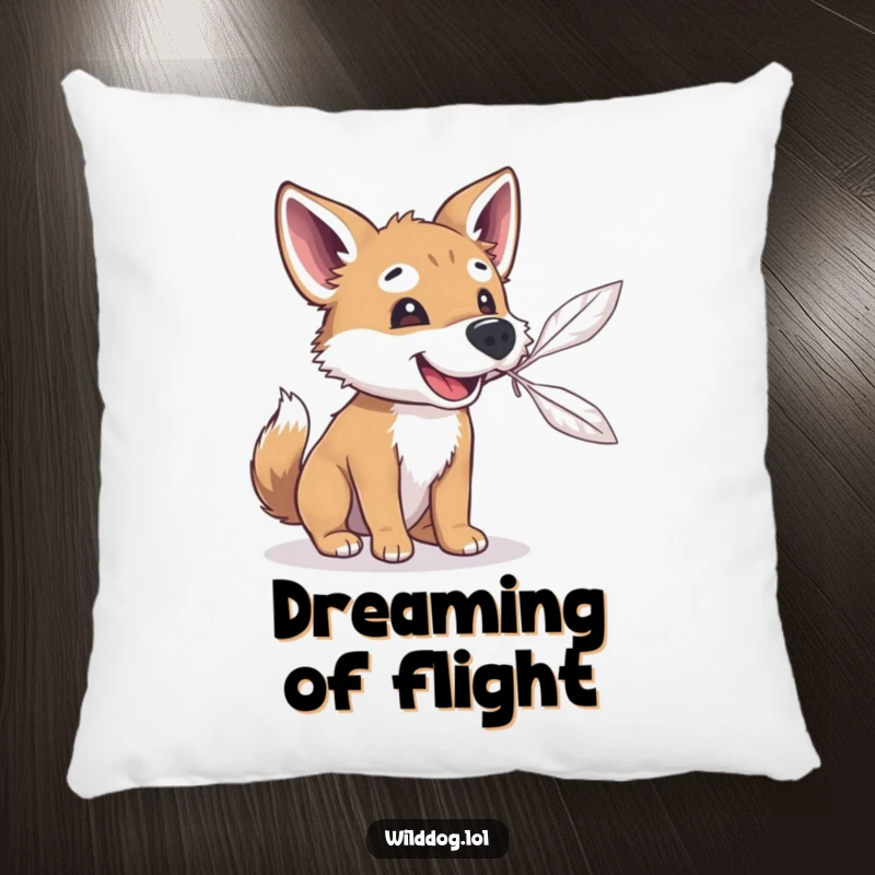 Funny wild dog’s snout reaching up to catch a floating feather, soft pillow for cozy and humorous home accents.