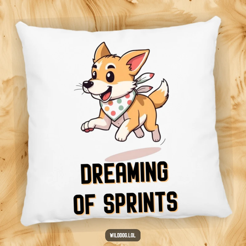 Funny wild dog wearing a bandana, running with wind, on a soft pillow, for adding a sporty touch.