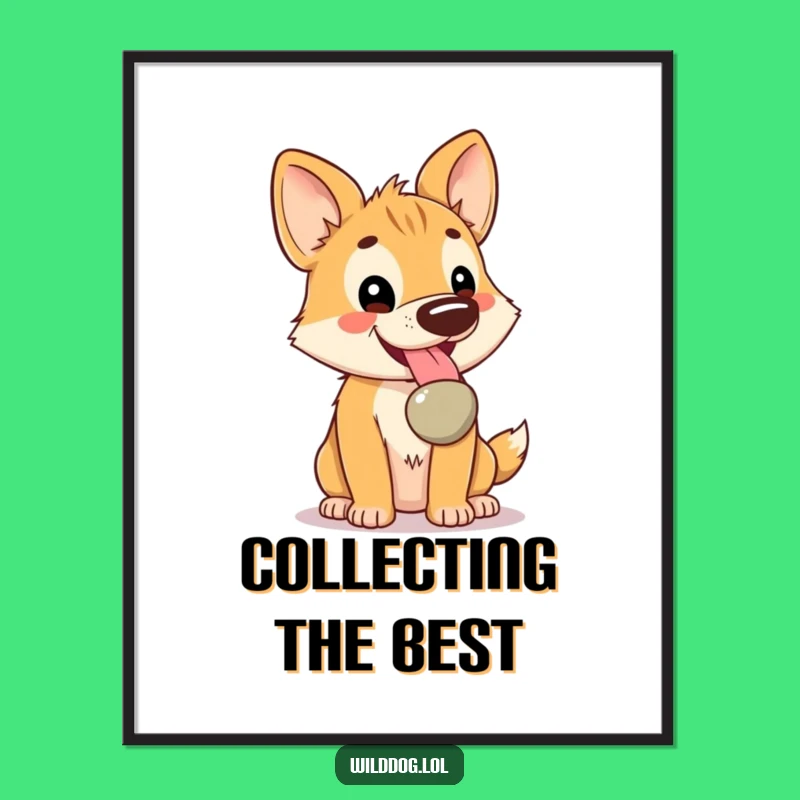 Funny Kawaii Wild Dog Digital Print: Happy Pebble Instant Art, Unique Funny Gift