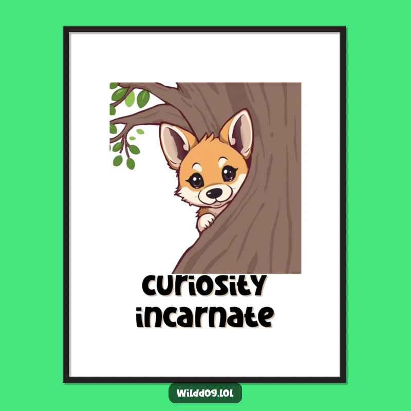 Funny Curious Wild Dog Digital Art: Peeking Pup Decor for Walls