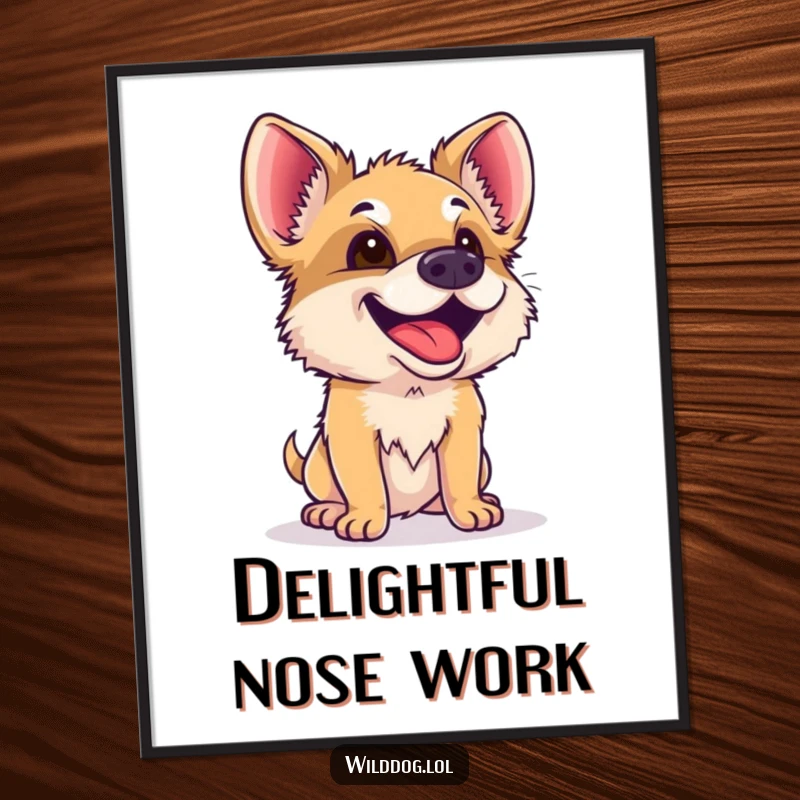 Funny Wild Dog Digital Art: A wild dog curiously sniffs the air with pure delight, capturing a moment of natural joy for display.