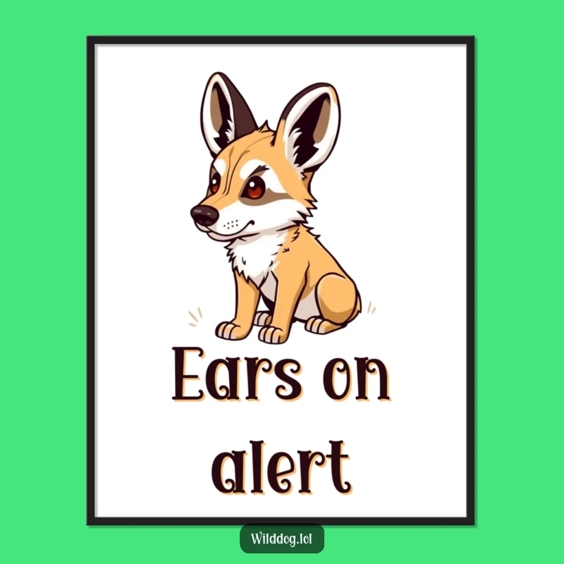 Funny Wild Dog Digital Art: Perked Ears Listen, Instant Humorous Decor Gift
