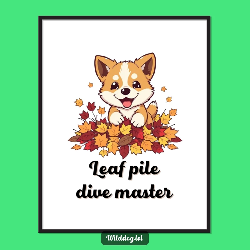 Funny Autumn Dog Leaves Digital Art: Playful Fall Wall Decor, Instant Download
