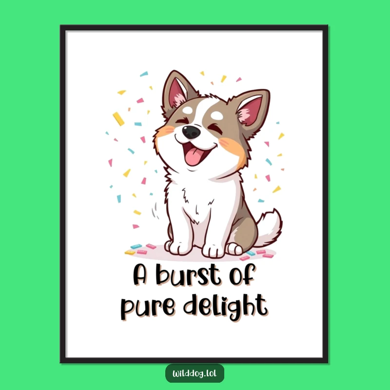 Funny Wild Dog Digital Art: Confetti Celebration Instant Download