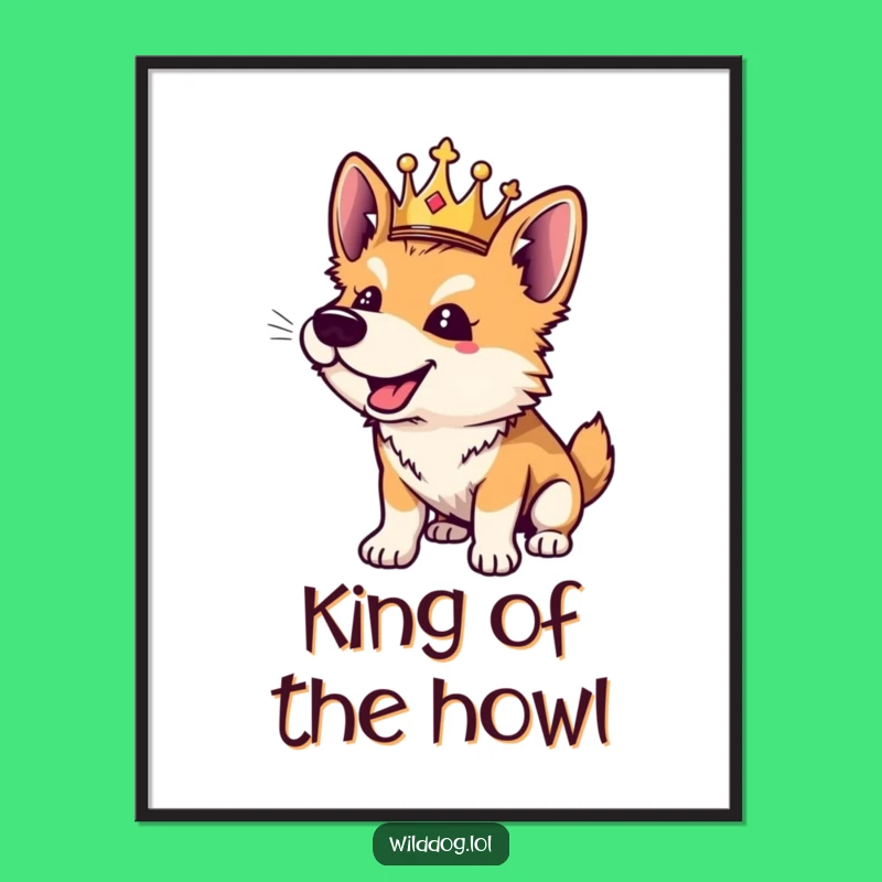 Funny Wild Dog Digital Art: Royal Bark Print, Instant Humorous Decor