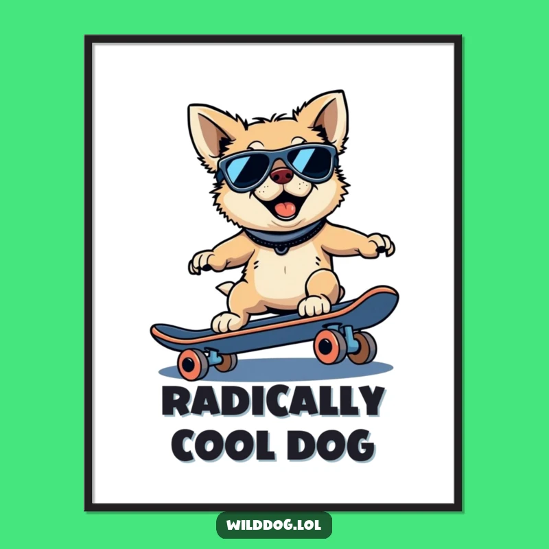 Funny Wild Dog Digital Art: Skater Ride Print, Instant Humorous Decor
