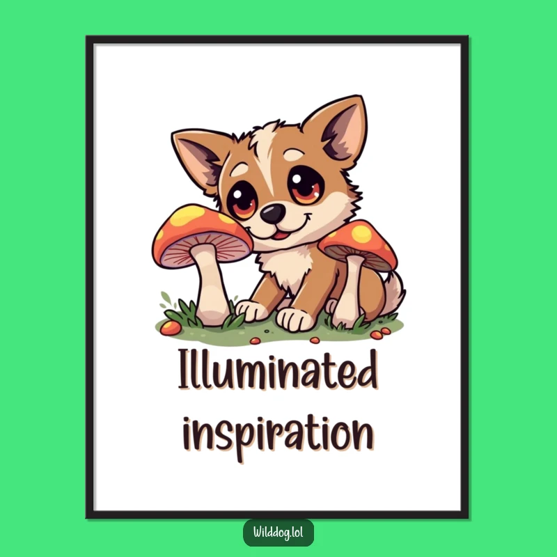 Funny Wild Dog Digital Print: Mushroom Mystery Art, Whimsical Decor Gift