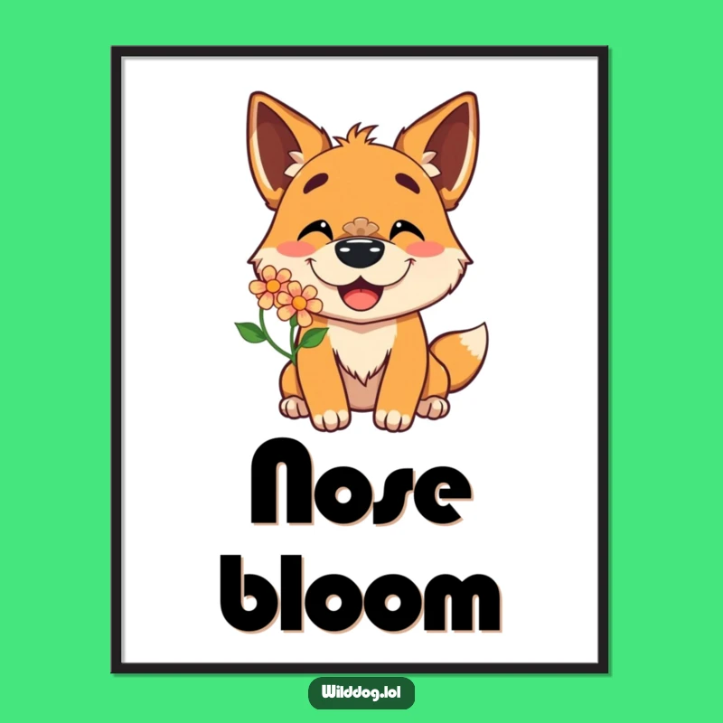 Funny Wild Dog Flower Nose Digital Art: Instant Joy, Cheerful Funny Gift