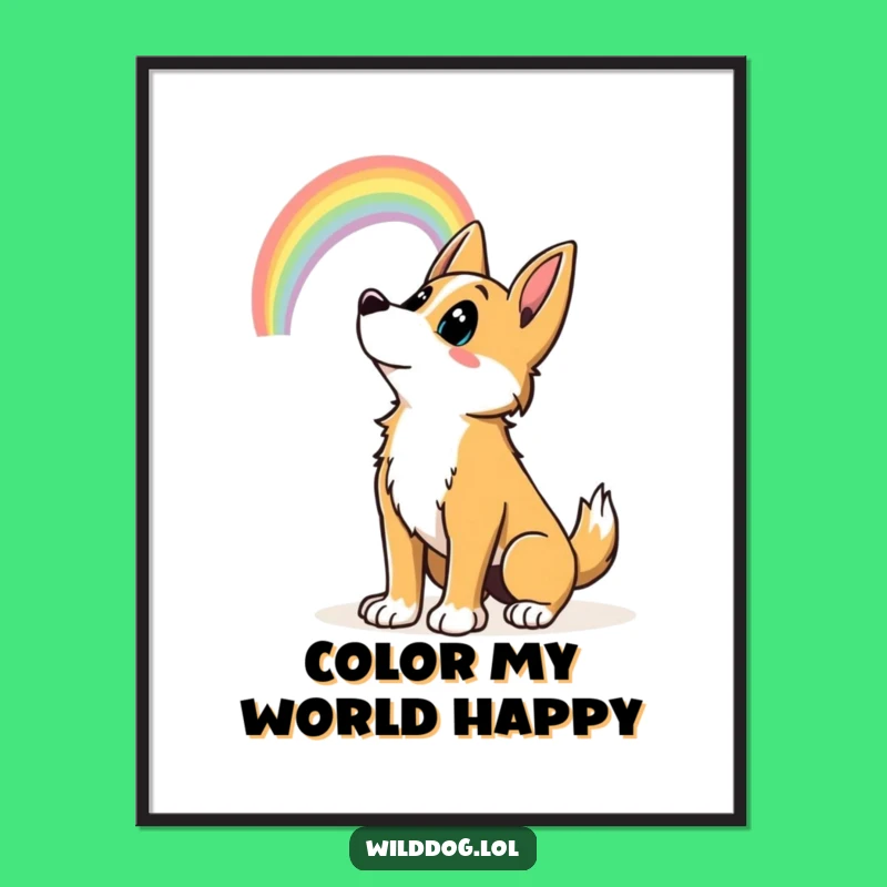 Funny Wild Dog Rainbow Digital Art: Instant Inspiring Decor