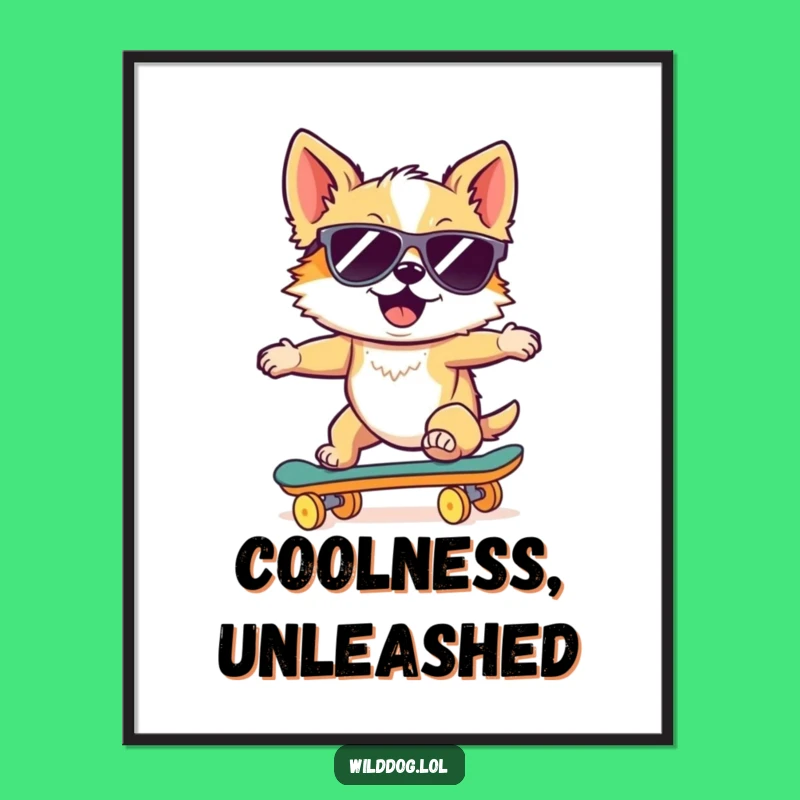 Funny Wild Dog Skateboard Art Print: Cool Rider Decor, Hilarious Wall Art Gift