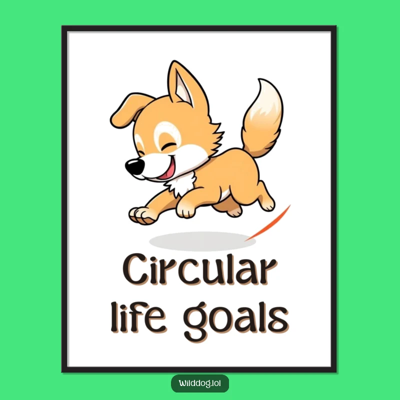 Funny Wild Dog Tail Chasing Digital Art Print: Hilarious Decor for Instant Download