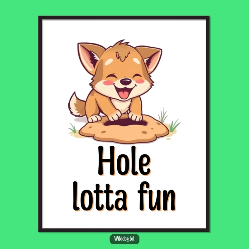 Funny Digging Dog Digital Art: Enthusiastic Excavation, Instant Humorous Decor
