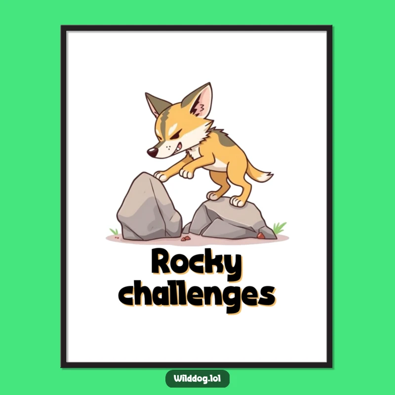 Funny Wild Dog Climbing Digital Art: Hilarious Determined Canine Print