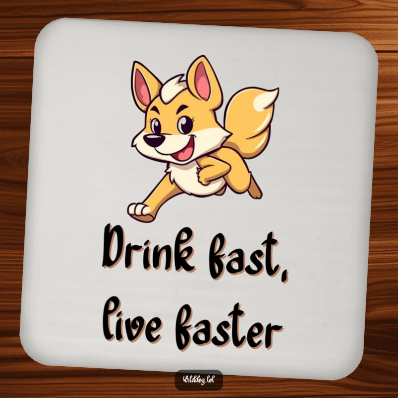 Funny drink coasters featuring a wild dog character running with a determined and happy expression, adding a touch of motivational humor.