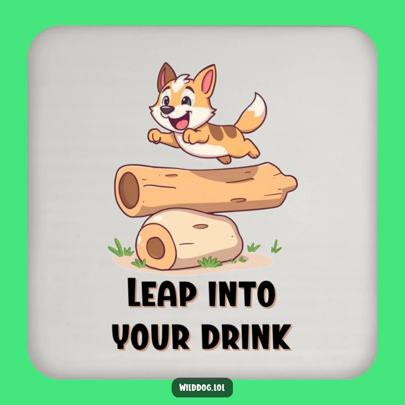Funny Leaping Dog Log Coaster - Protect Surfaces with Energy