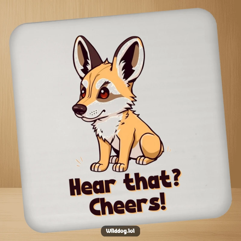 Funny Coaster: Wild dog with perked ears, listening intently, protecting surfaces with humorous charm and practical function.