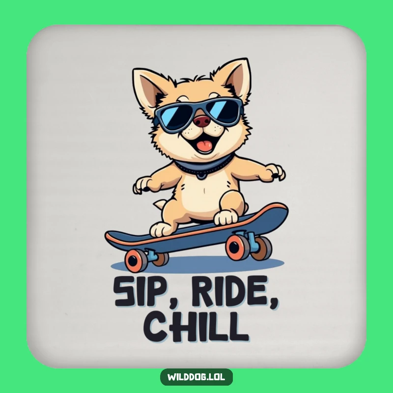 Funny Wild Dog Coaster: Skater Protector, Humorous Drink Accessory Gift