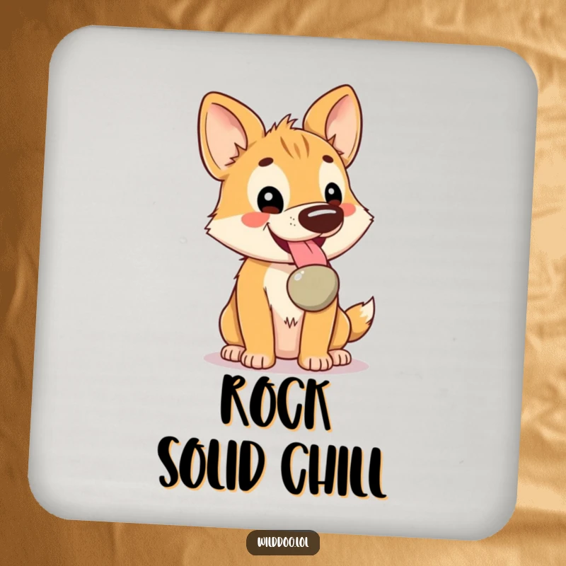 Funny Kawaii Wild Dog Coaster: Adorable dog panting with a shiny pebble, a cute and functional accessory to protect surfaces with humor.