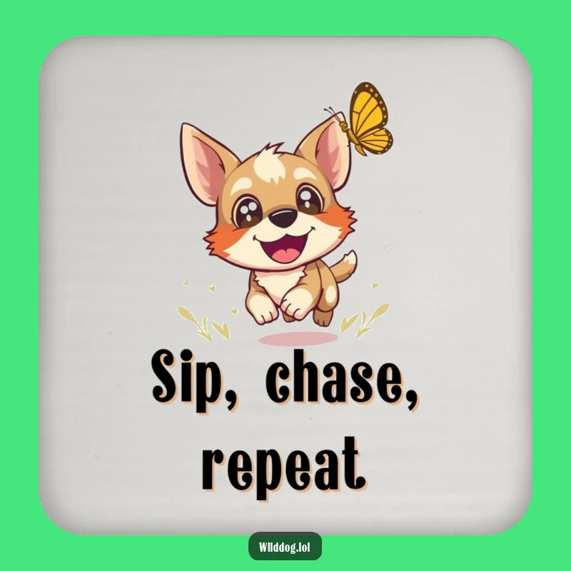 Funny Wild Dog Butterfly Coaster: Joyful Chase Decor, Hilarious Table Protector Gift