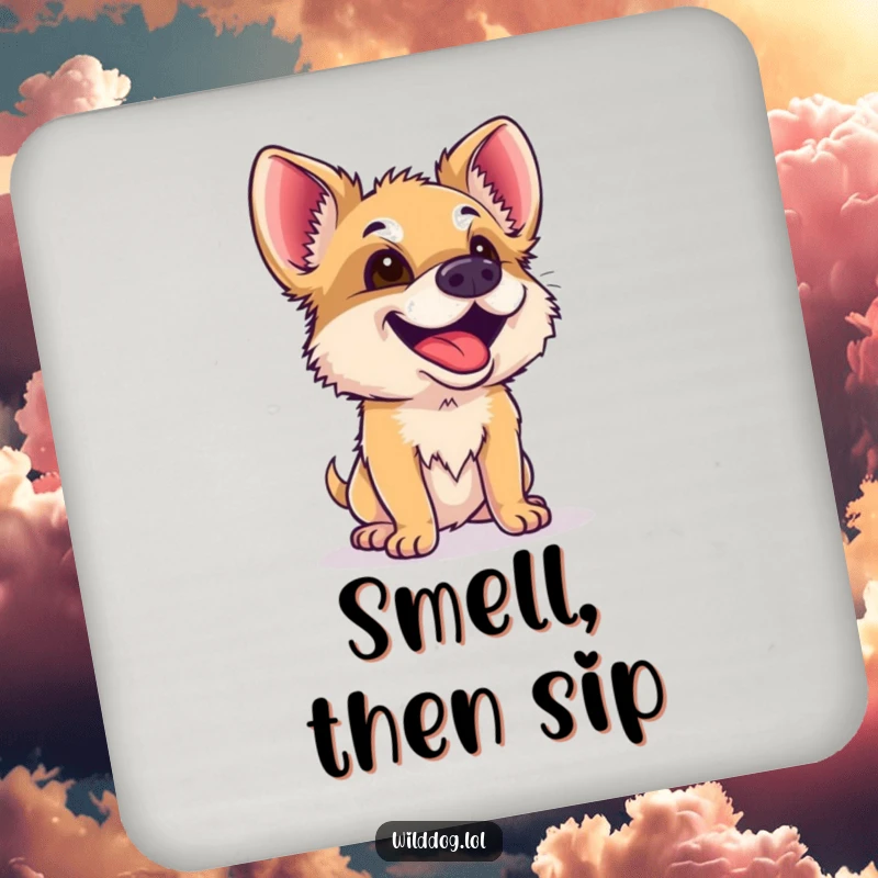 Funny Wild Dog Coaster: A curious wild dog sniffs the air with delight, bringing humorous and protective charm to your surfaces.