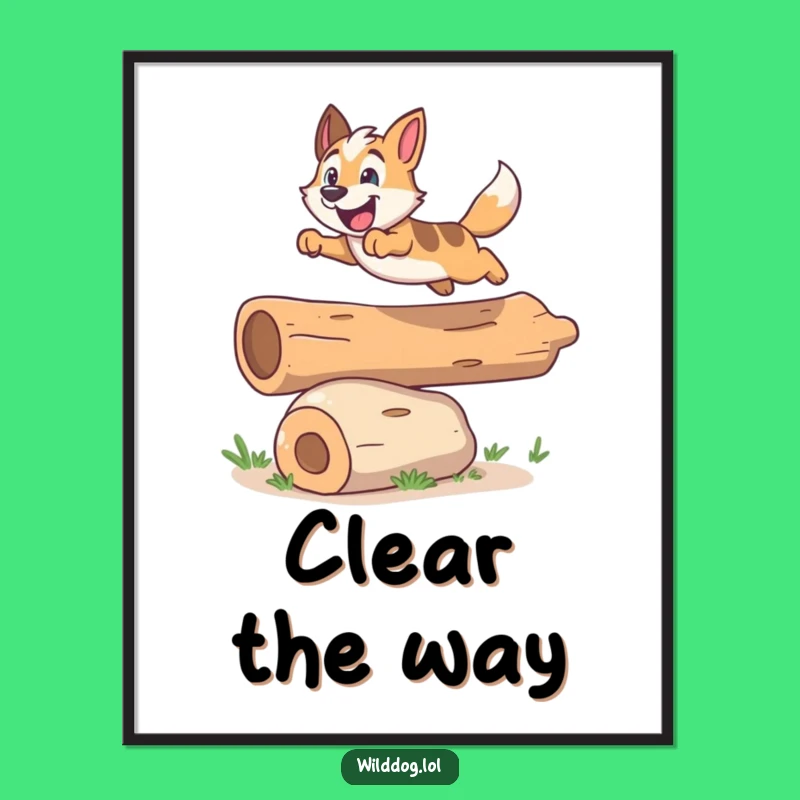 Funny Leaping Dog Log Poster - Dynamic Wall Art for Dog Fans
