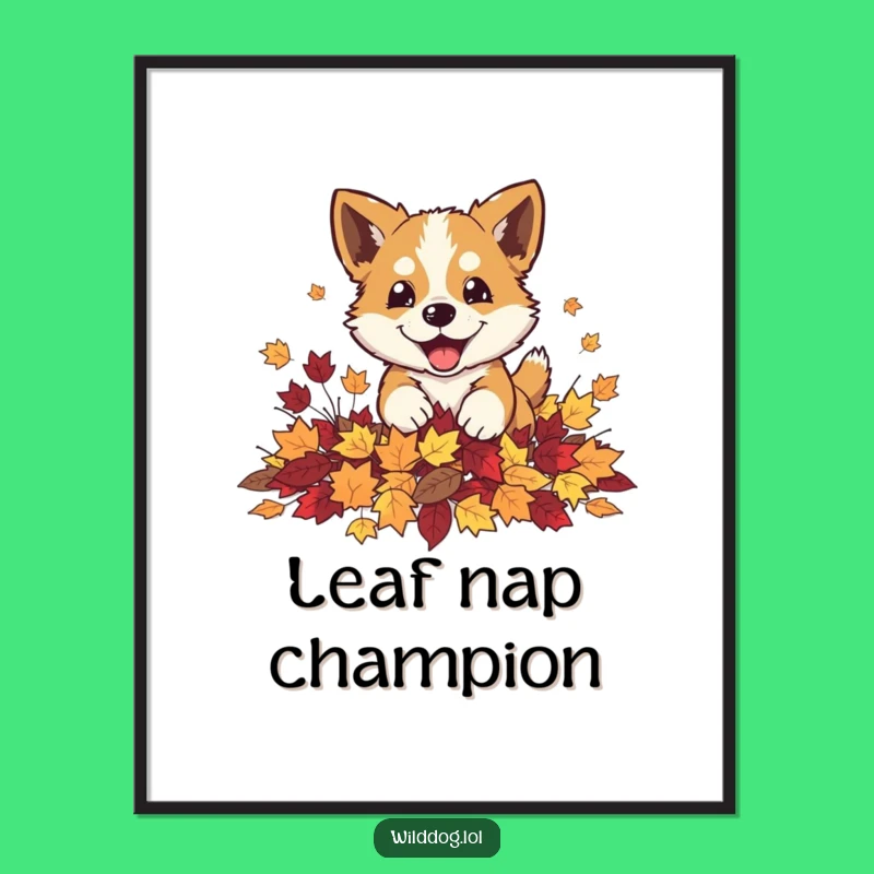 Funny Autumn Dog Leaves Poster: Playful Fall Art Print, Seasonal Decor