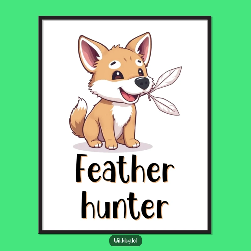 Funny Feather Catching Wild Dog Poster - Whimsical Art for Playful Spaces, Humorous Gift