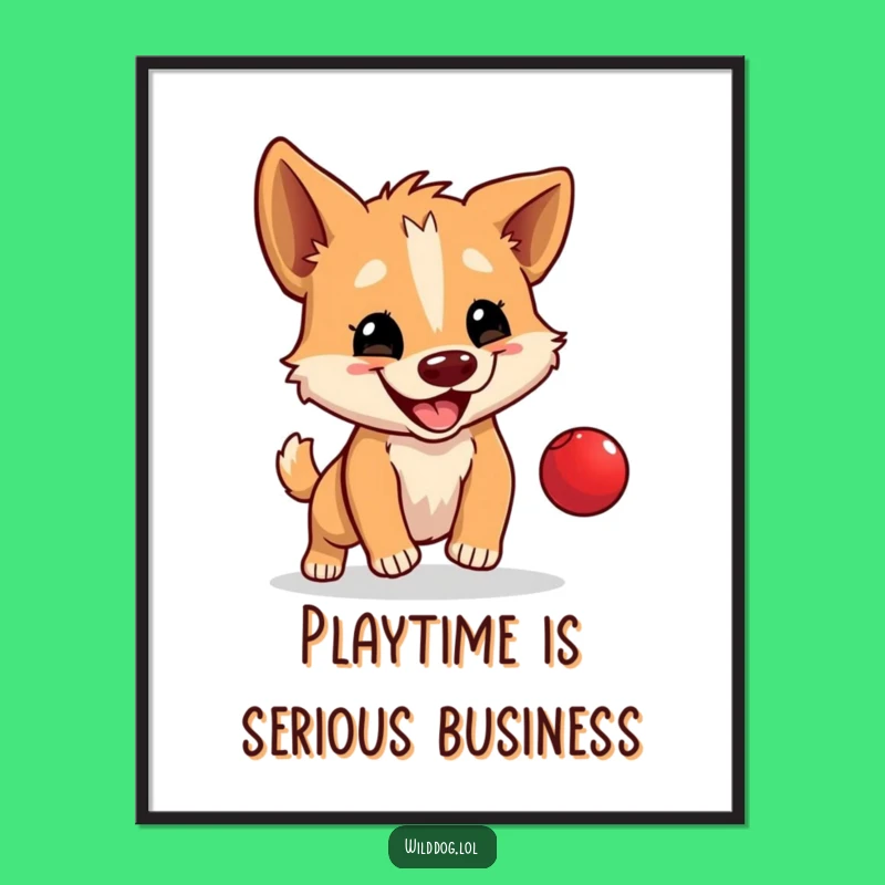 Funny Wild Dog Poster: Ball Bouncing Joy, Hilarious Art