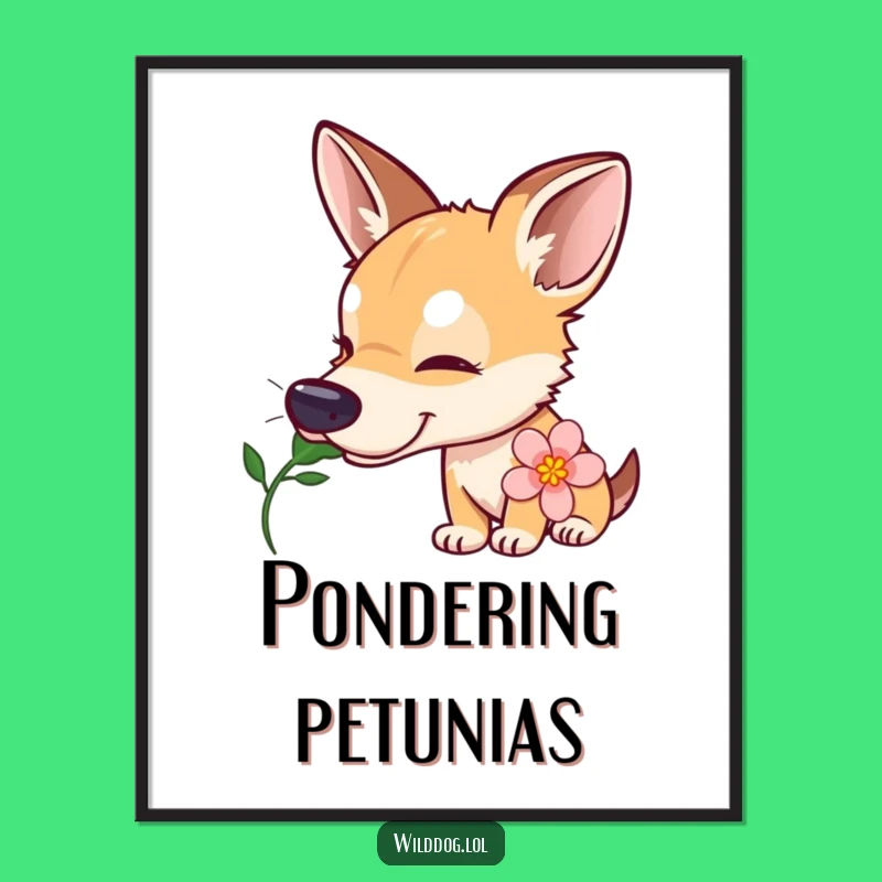 Funny Wild Dog Poster: Curious Pup Flower Art, Quirky Wall Decor Gift!