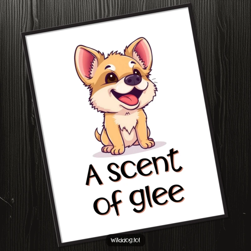 Funny Wild Dog Poster: A wild dog happily sniffs the air with intense curiosity and delight, captured in humorous wall art.